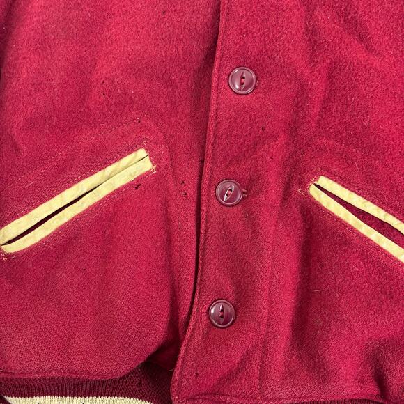 True Vintage 60s Wisconsin Badgers Varsity Letterman Wool Leather Sleeve Jacket - Picture 7 of 16